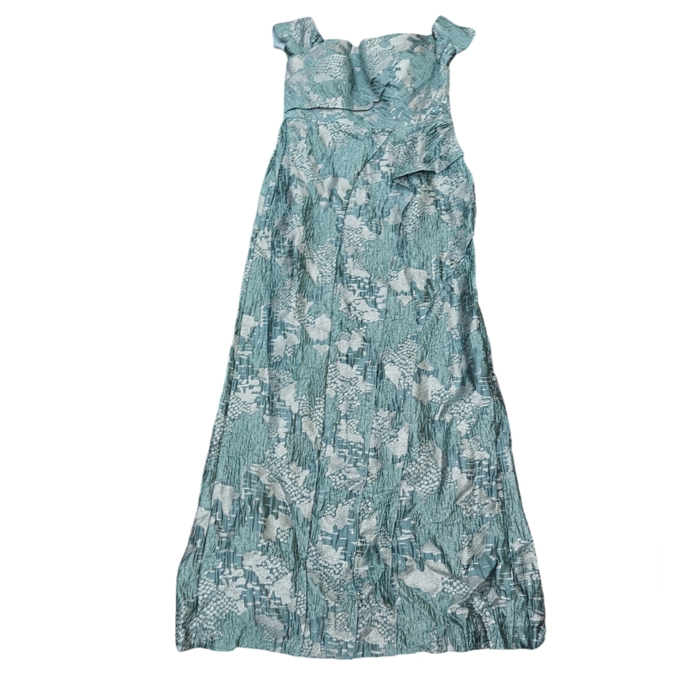 Off Shoulder Column Dress with Ruffles Gia Franco NWT Green Gold Designer Gown - Picture 4 of 5